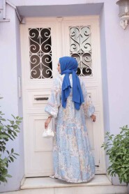 Modest Baby Blue Floral Long Dress 710503BM - 4