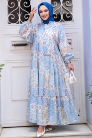 Modest Baby Blue Floral Long Dress 710503BM - 3