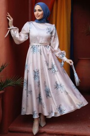 Modest Baby Blue Floral Long Sleeve Dress 60911BM - 1