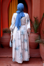 Modest Baby Blue Floral Long Sleeve Dress 60911BM - 4