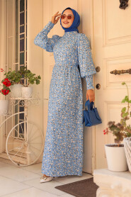 Modest Baby Blue Floral Maxi Dress 61092BM - 2