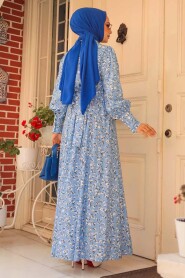 Modest Baby Blue Floral Maxi Dress 61092BM - 3