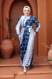  Modest Baby Blue Pleated Dress 23503BM 