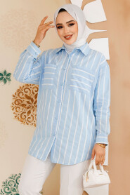 Modest Baby Blue Shirt Tunic 70741BM - 1