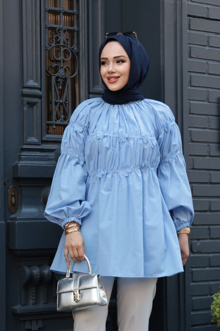 Modest Baby Blue Top 101033BM - NEVA STYLE