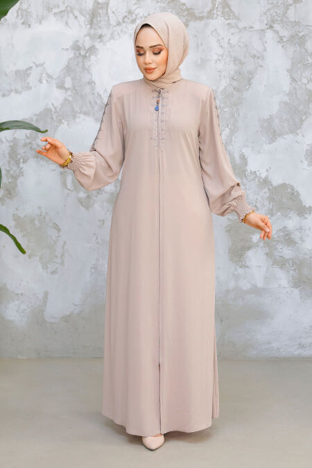 Modest Beige Abaya 45274BEJ - NEVA STYLE