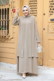 Modest Beige Abaya Dress 29131BEJ - 1