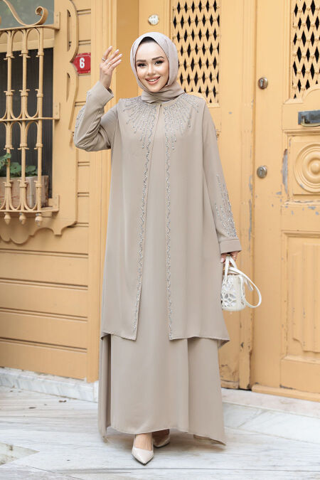 Modest Beige Abaya Dress 29131BEJ - NEVA STYLE