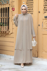 Modest Beige Abaya Dress 29131BEJ - 3