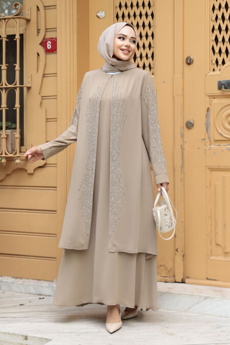 Modest Beige Abaya Dress 29132BEJ - NEVA STYLE