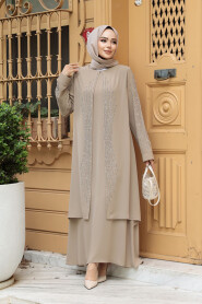 Modest Beige Abaya Dress 29132BEJ - 2