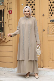 Modest Beige Abaya Dress 29132BEJ - 3