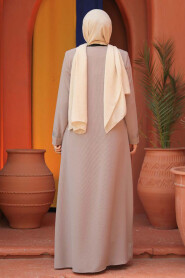 Modest Beige Abaya For Women 26331BEJ - 3