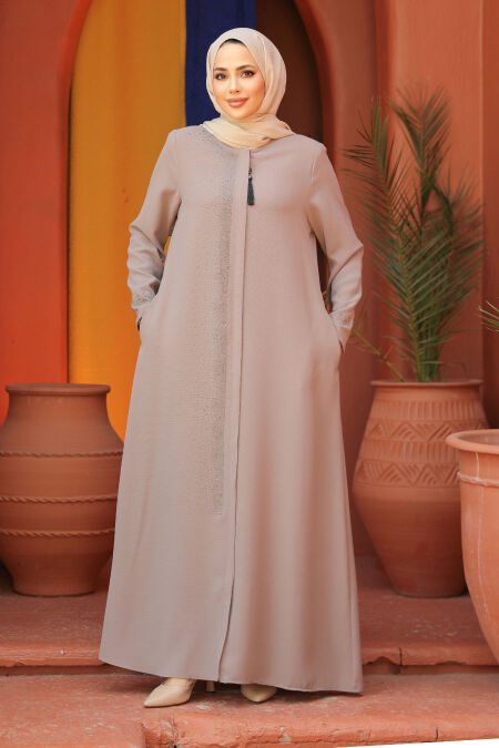 Modest Beige Abaya For Women 26331BEJ - NEVA STYLE