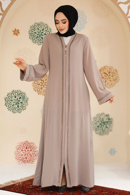 Modest Beige Abaya For Women 35167BEJ - NEVA STYLE
