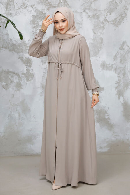 Modest Beige Abaya For Women 81291BEJ - NEVA STYLE