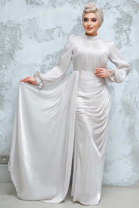 Modest Beige Bridal Dress 4934BEJ - NEVA STYLE