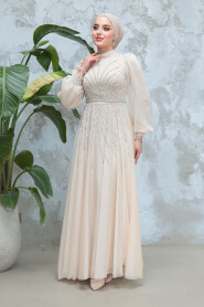 Modest Beige Bridesmaid Dress 4953BEJ - 2