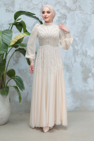 Modest Beige Bridesmaid Dress 4953BEJ - 3