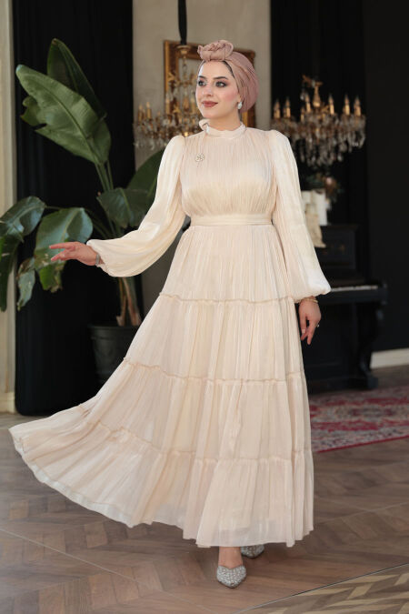 Modest Beige Bridesmaid Dress 52981BEJ - NEVA STYLE