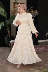Modest Beige Bridesmaid Dress 52981BEJ - 3