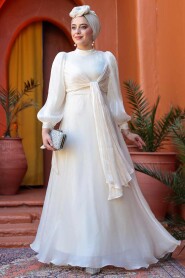 Modest Beige Bridesmaid Gown 52223BEJ 