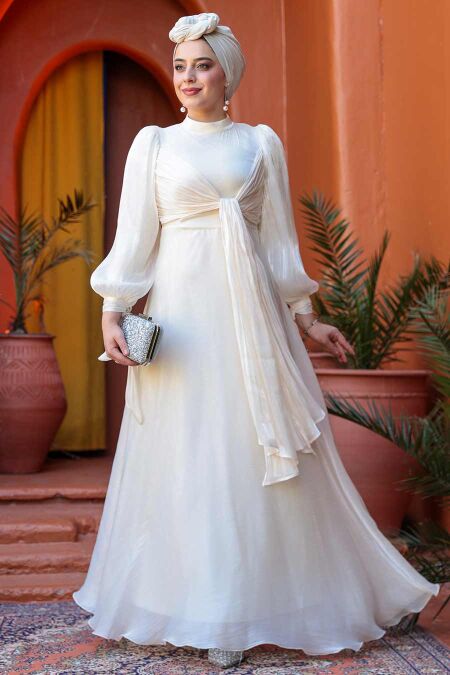 Modest Beige Bridesmaid Gown 52223BEJ - NEVA STYLE