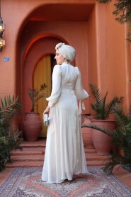 Modest Beige Bridesmaid Gown 52223BEJ - 4