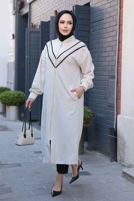 Modest Beige Cardigan 15201BEJ - NEVA STYLE