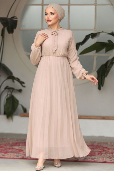 Modest Beige Chiffon Maxi Dresses 50351BEJ - NEVA STYLE