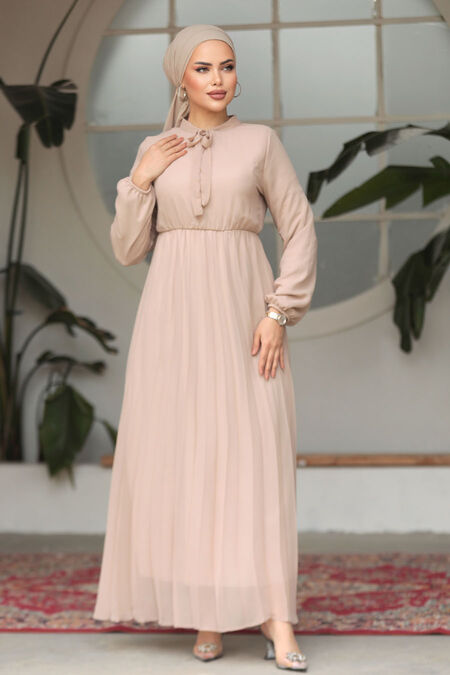 Modest Beige Chiffon Maxi Dresses 50351BEJ - Neva-style.com