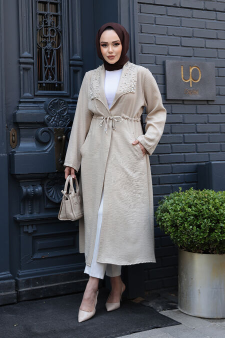 Modest Beige Coat 6714BEJ - NEVA STYLE