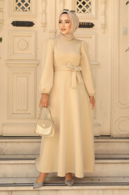 Modest Beige Dress 23102BEJ - 3