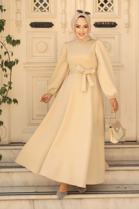Modest Beige Dress 23102BEJ - NEVA STYLE