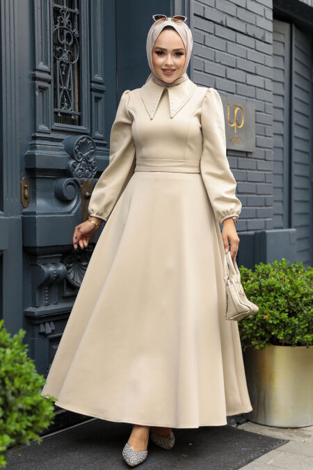 Modest Beige Dress 23123BEJ - NEVA STYLE