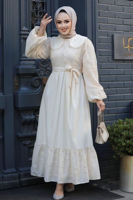 Modest Beige Dress For Women 10034BEJ - NEVA STYLE