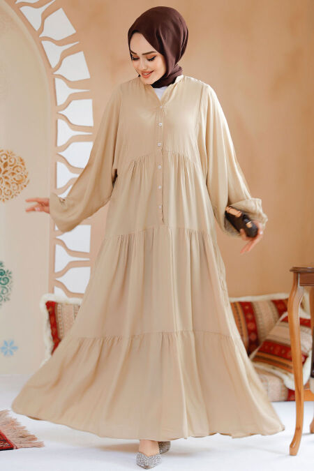 Modest Beige Dress For Women 20612BEJ - NEVA STYLE
