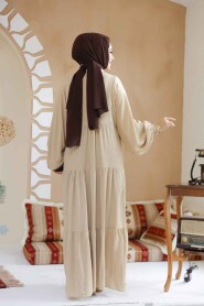 Modest Beige Dress For Women 20612BEJ - 3