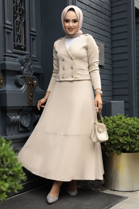Modest Beige Dual Skirt Suit 12371BEJ - NEVA STYLE