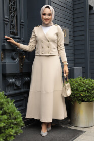 Modest Beige Dual Skirt Suit 12371BEJ - 2