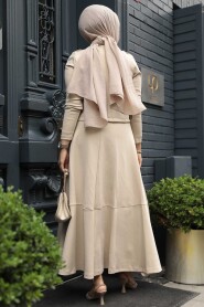 Modest Beige Dual Skirt Suit 12371BEJ - 3