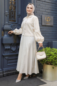 Modest Beige Dual Skirt Suit 14215BEJ - 3