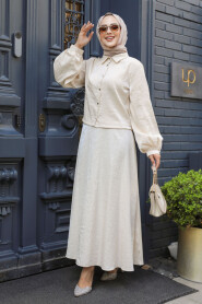 Modest Beige Dual Skirt Suit 14215BEJ - 1