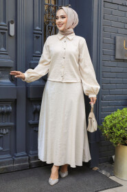 Modest Beige Dual Skirt Suit 14215BEJ - 2