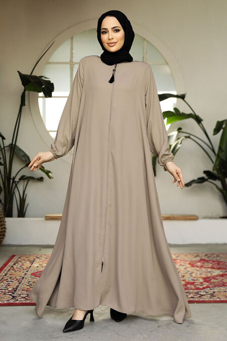 Modest Beige Dubai Abaya 26301BEJ - NEVA STYLE