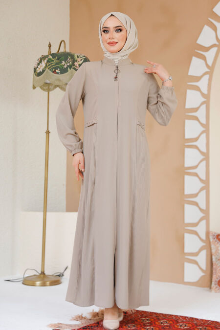 Modest Beige Dubai Abaya 45289BEJ - NEVA STYLE