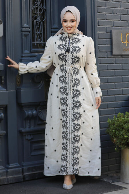 Modest Beige Eid Dress 13503BEJ - NEVA STYLE