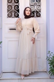 Modest Beige Eid Dress 13902BEJ - 2