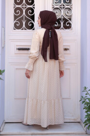Modest Beige Eid Dress 13902BEJ - 4