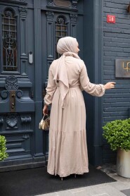 Modest Beige Eid Dress 23929BEJ - 4